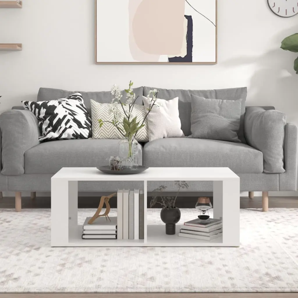 Coffee Table Modern White Engineered Wood 100x50x36cm