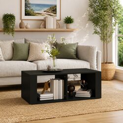 Coffee Table Black Modern Storage 2 Shelves Living Room Accent Sofa Side Table