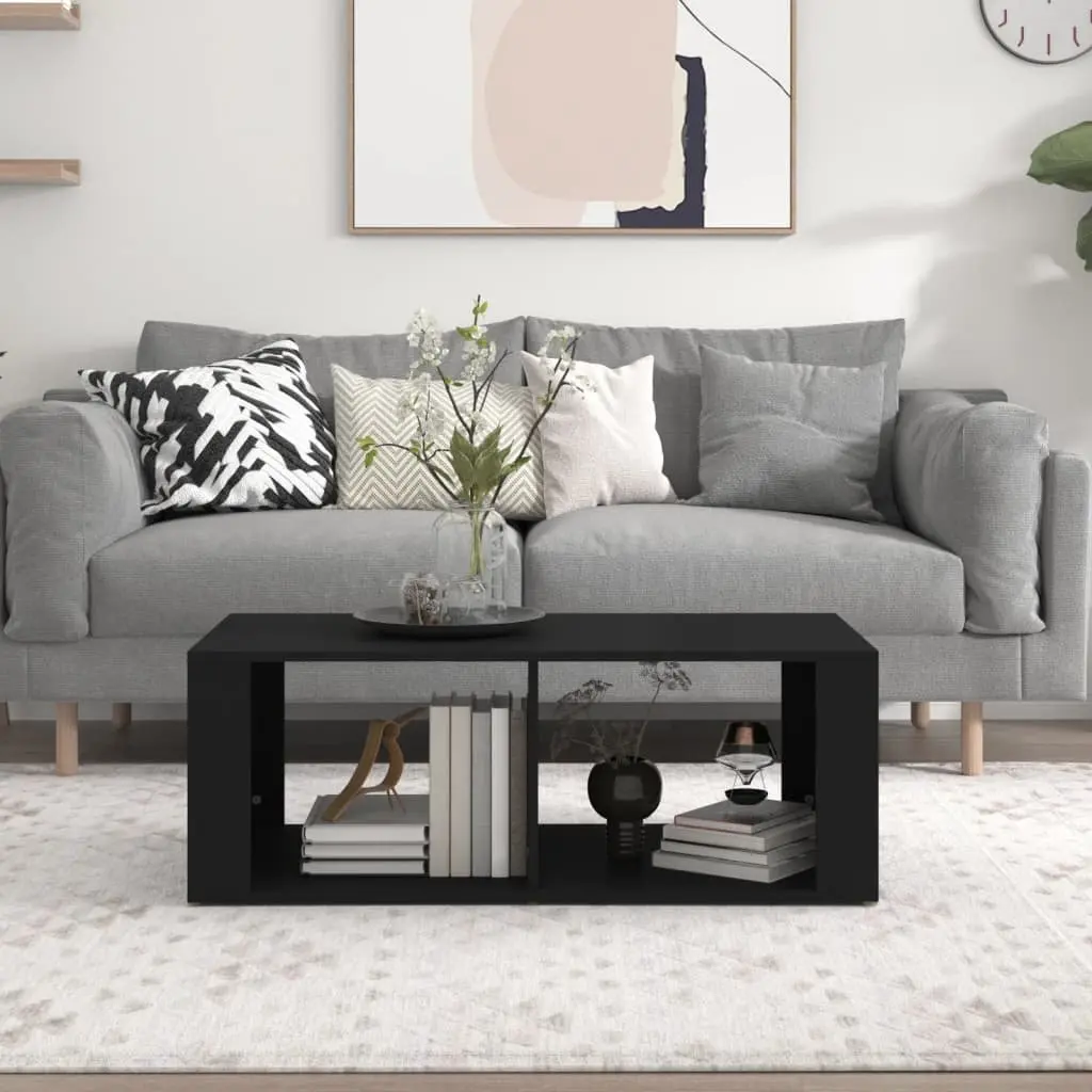 Coffee Table Black Modern Storage 2 Shelves 100 x 50 x 36 cm Living Room Accent Sofa Side Table