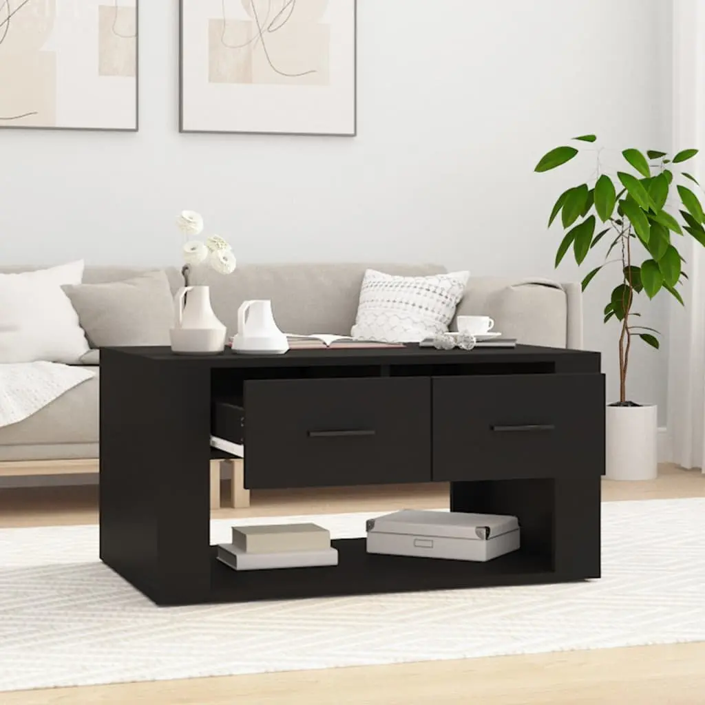 Coffee Table Black with 2 Storage Drawers 80x50x40 cm