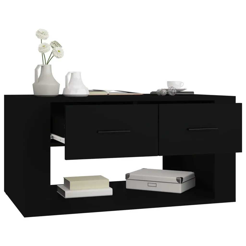 Coffee Table Black with 2 Storage Drawers 80x50x40 cm
