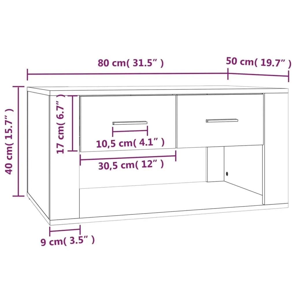Coffee Table Black with 2 Storage Drawers 80x50x40 cm