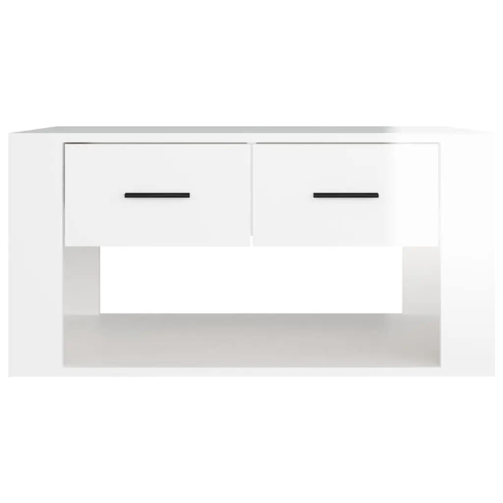White Gloss Coffee Table with Storage Drawers 80x50x40cm for Living Room