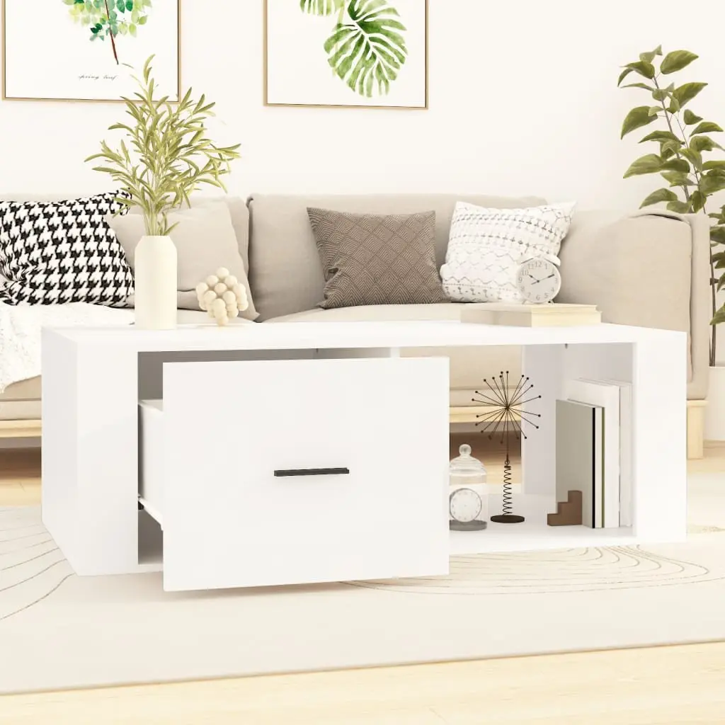 White Coffee Table with Storage Drawer 100x50.5x35 cm Engineered Wood for Living Room