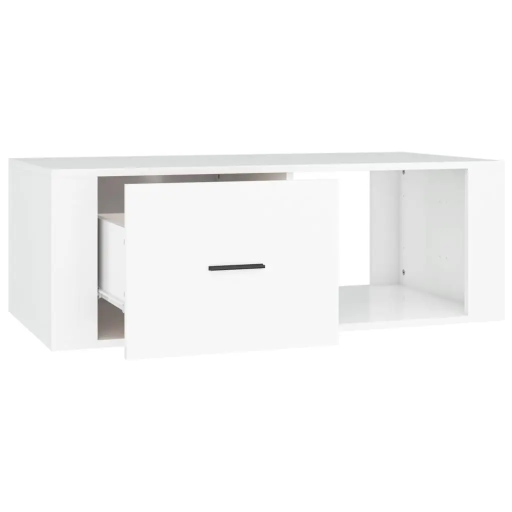 White Coffee Table with Storage Drawer 100x50.5x35 cm Engineered Wood for Living Room