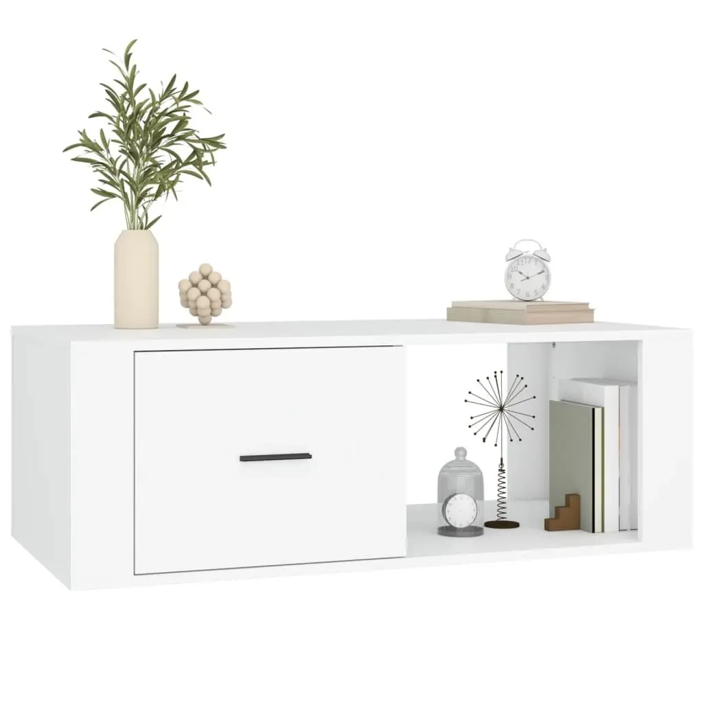 White Coffee Table with Storage Drawer 100x50.5x35 cm Engineered Wood for Living Room