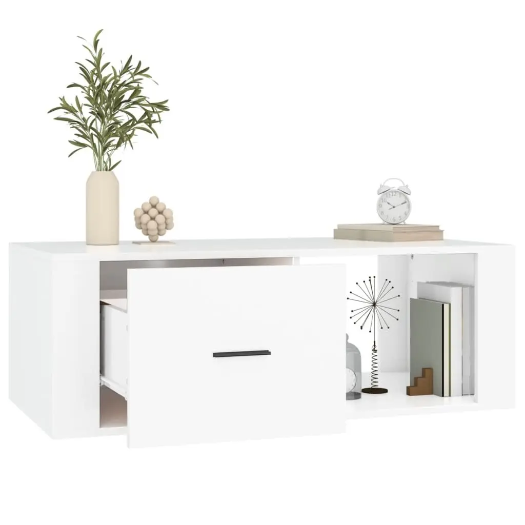 White Coffee Table with Storage Drawer 100x50.5x35 cm Engineered Wood for Living Room