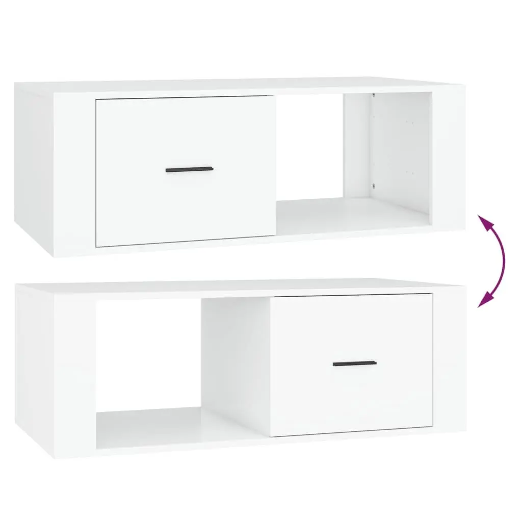 White Coffee Table with Storage Drawer 100x50.5x35 cm Engineered Wood for Living Room