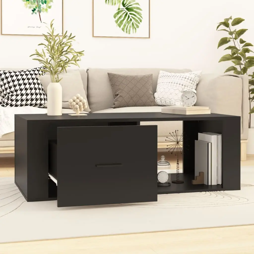 Coffee Table Black Storage Drawer Open Compartment Living Room Accent Furniture