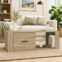 Coffee Table with Storage Drawer Open Compartment Brown Engineered Wood