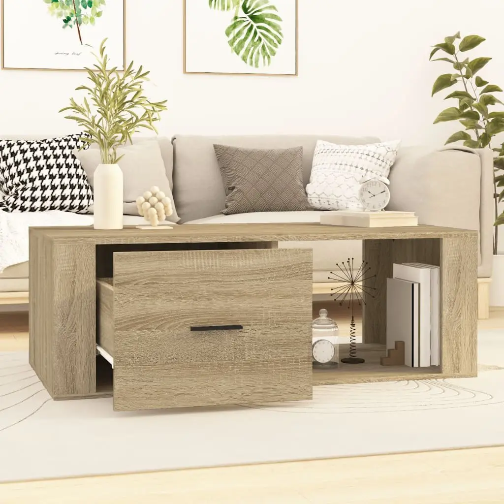 Coffee Table with Storage Drawer Open Compartment Brown Engineered Wood 100 x 50.5 x 35 cm