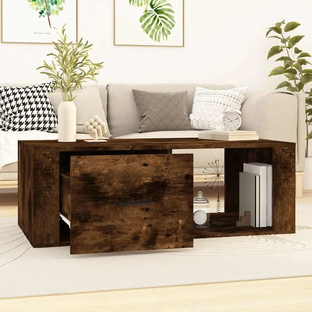 Coffee Table with Storage Drawer Open Compartment Brown Accent Living Room