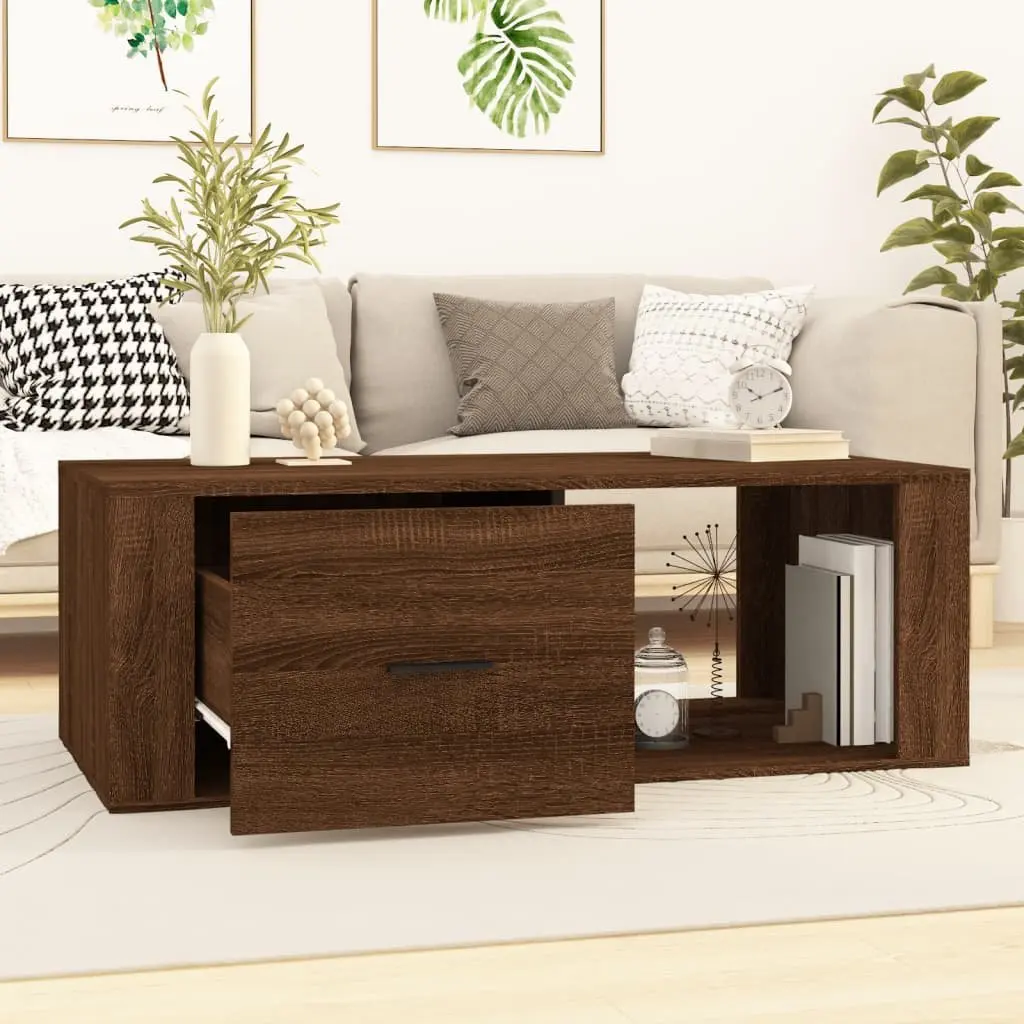 Coffee Table Brown Oak Engineered Wood Living Room Accent Sofa Side Table