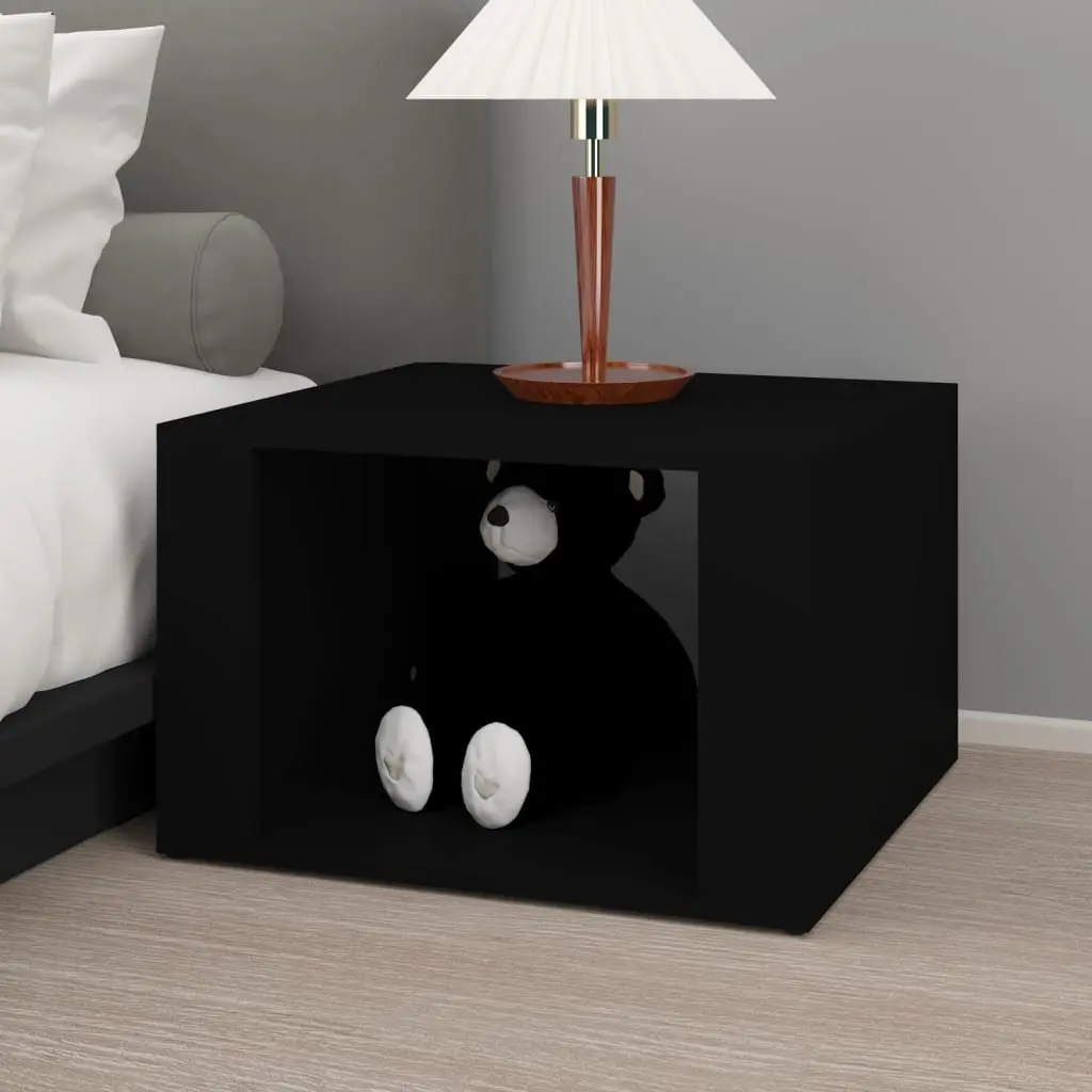 Bedside Table Black Engineered Wood Storage 57x55x36cm