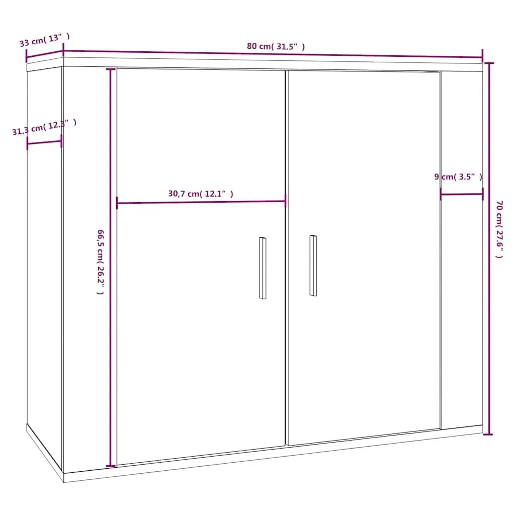Sideboard White Engineered Wood 80x33x70 cm Storage Cabinet