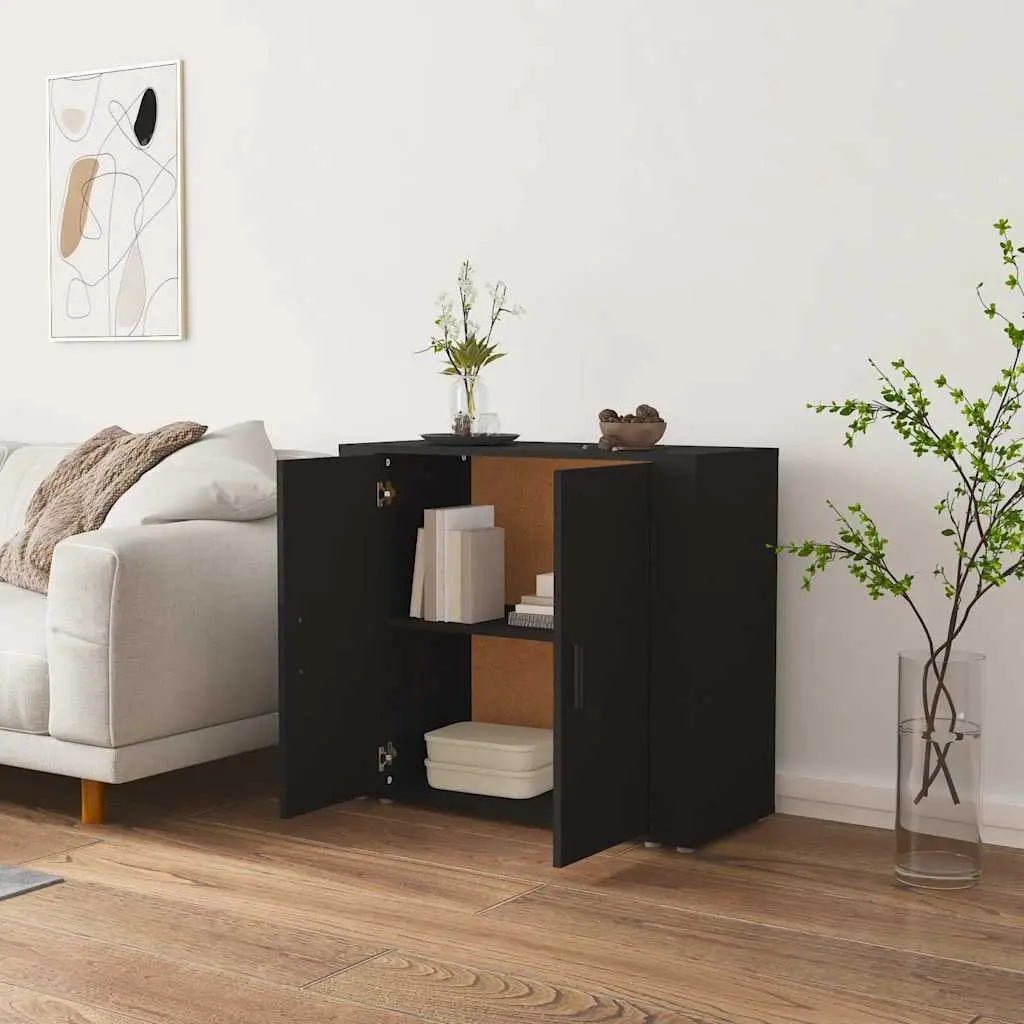 Sideboard Black Engineered Wood 80x33x70 cm Storage Cabinet with Doors