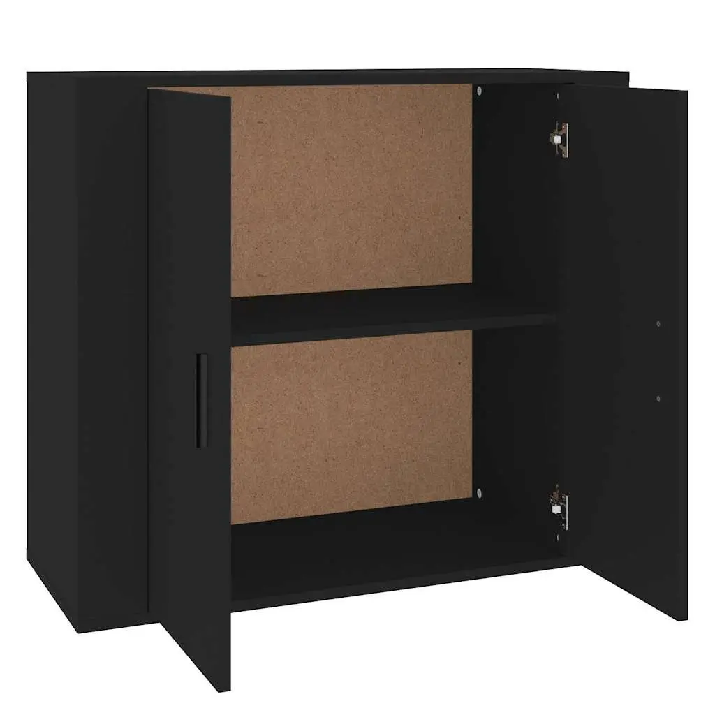 Sideboard Black Engineered Wood 80x33x70 cm Storage Cabinet with Doors