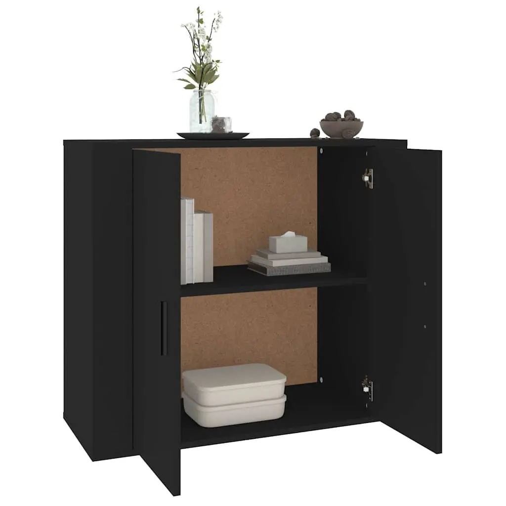 Sideboard Black Engineered Wood 80x33x70 cm Storage Cabinet with Doors