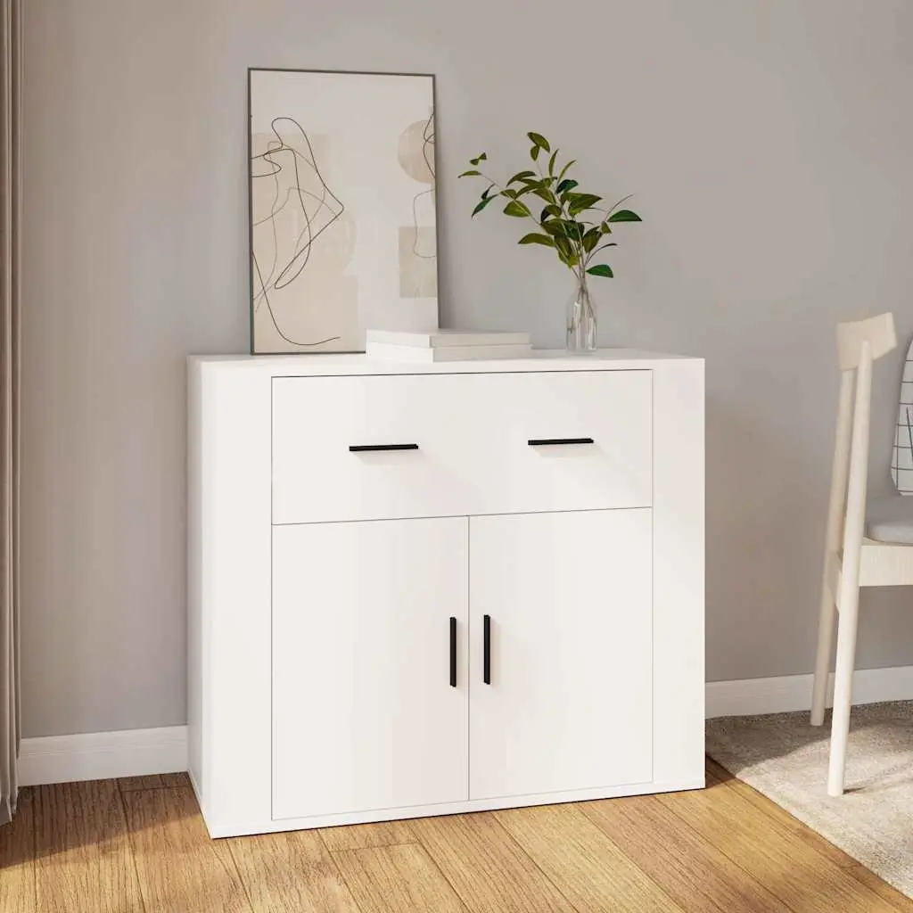 Sideboard White Engineered Wood 80x33x70 cm Storage Cabinet with Doors Drawers Compartments