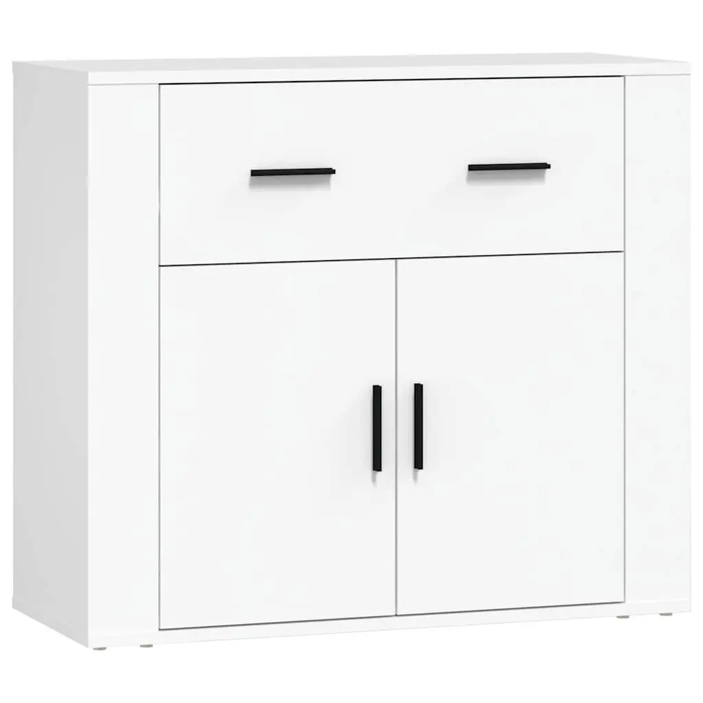 Sideboard White Engineered Wood 80x33x70 cm Storage Cabinet with Doors Drawers Compartments
