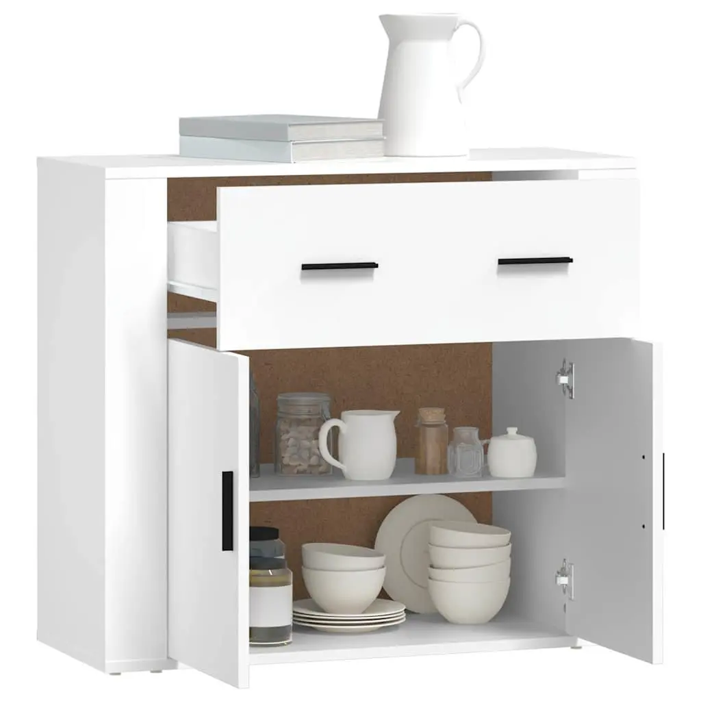 Sideboard White Engineered Wood 80x33x70 cm Storage Cabinet with Doors Drawers Compartments