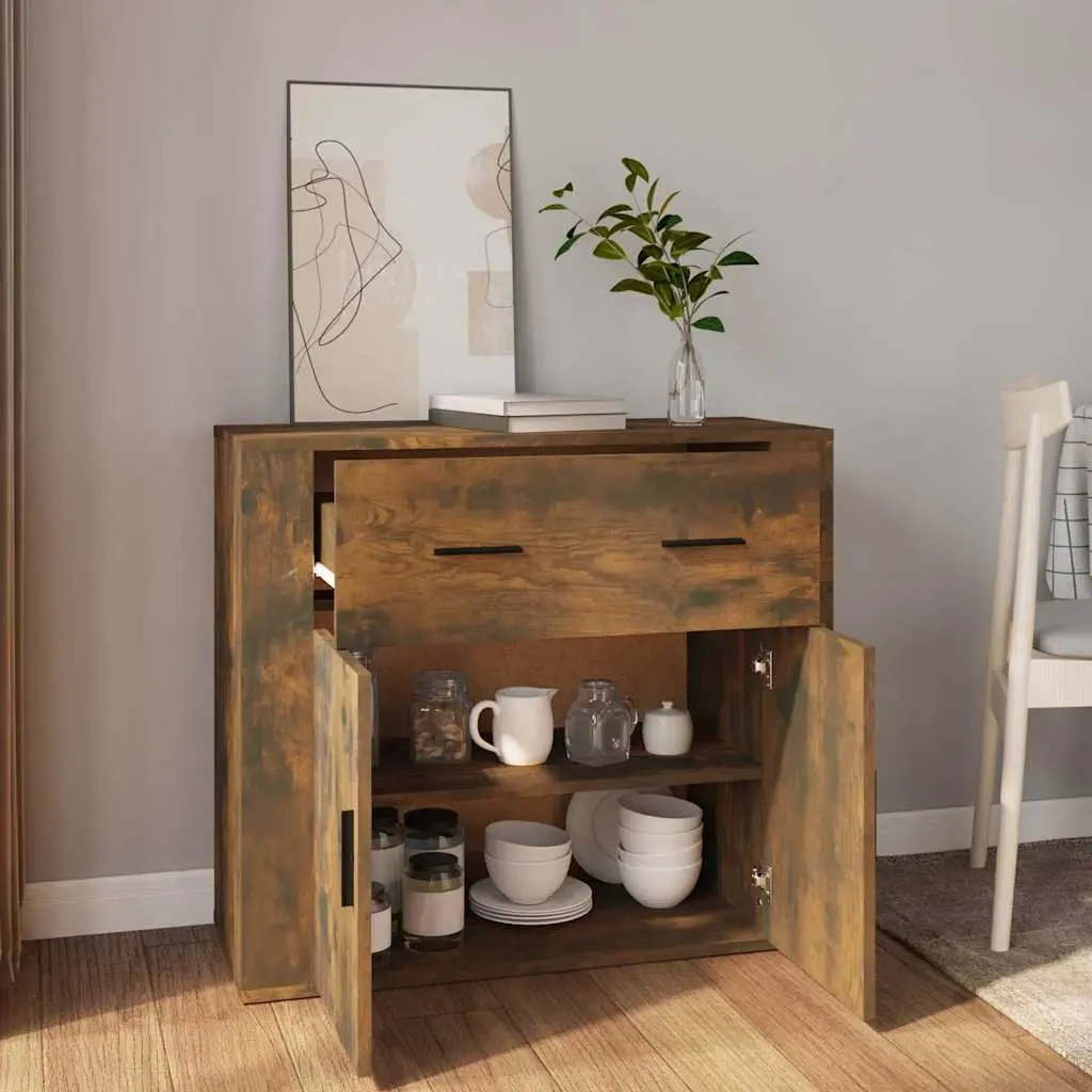 Sideboard Brown Engineered Wood Storage Cabinet with Doors Drawers Compartments 80 x 33 x 70 cm