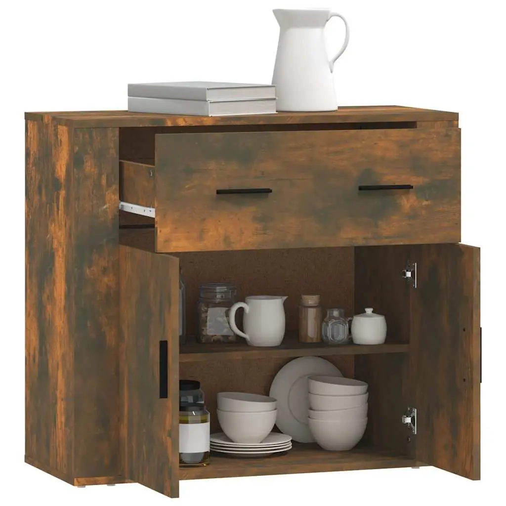 Sideboard Brown Engineered Wood Storage Cabinet with Doors Drawers Compartments 80 x 33 x 70 cm