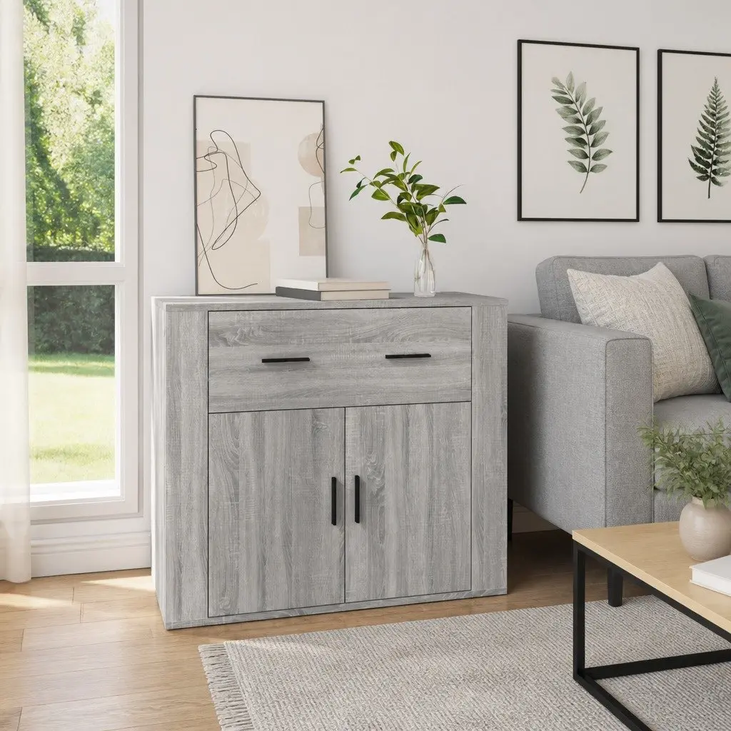 Grey Sideboard Storage Cabinet with Doors and Drawers 80x33x70cm