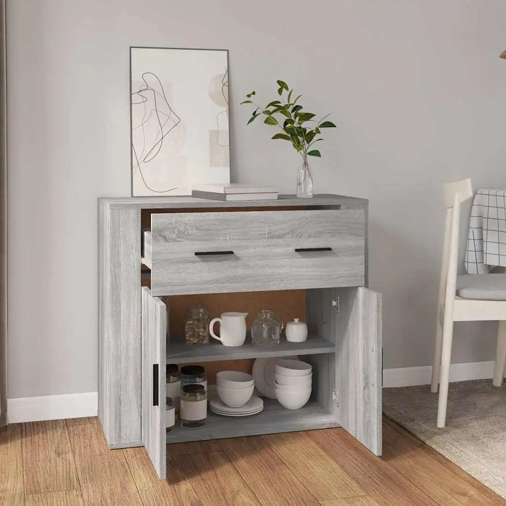 Grey Sideboard Storage Cabinet with Doors and Drawers 80x33x70cm