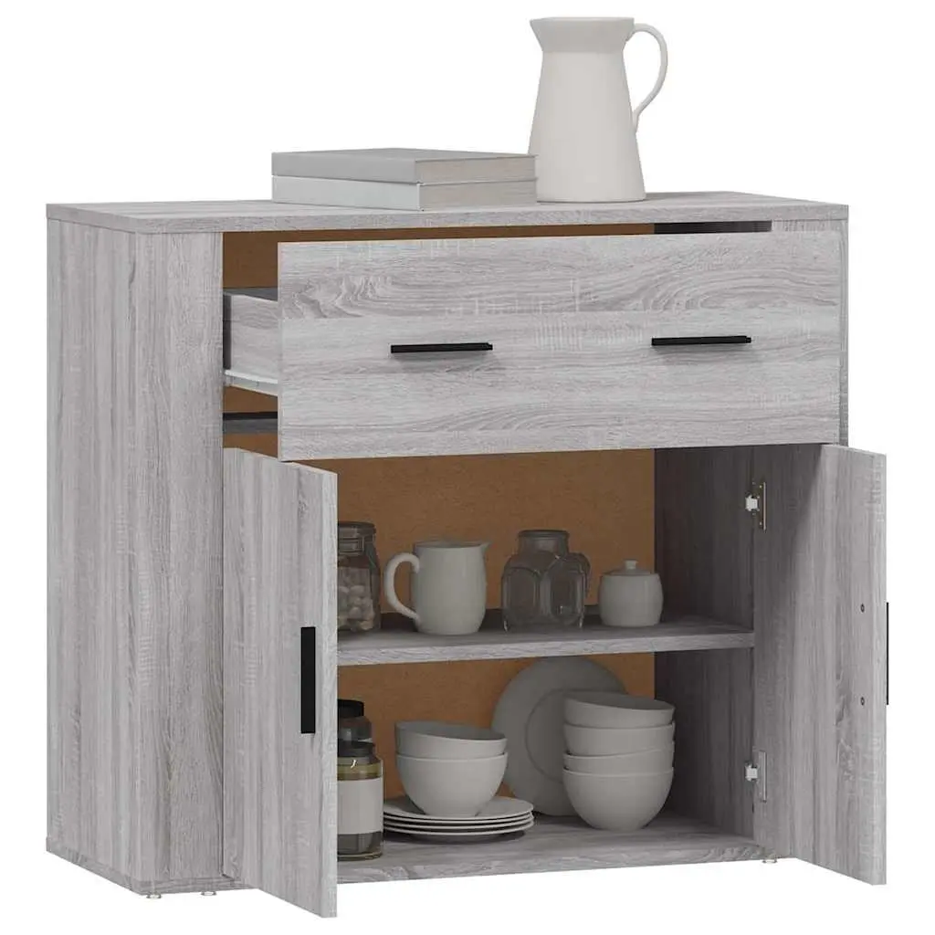 Grey Sideboard Storage Cabinet with Doors and Drawers 80x33x70cm