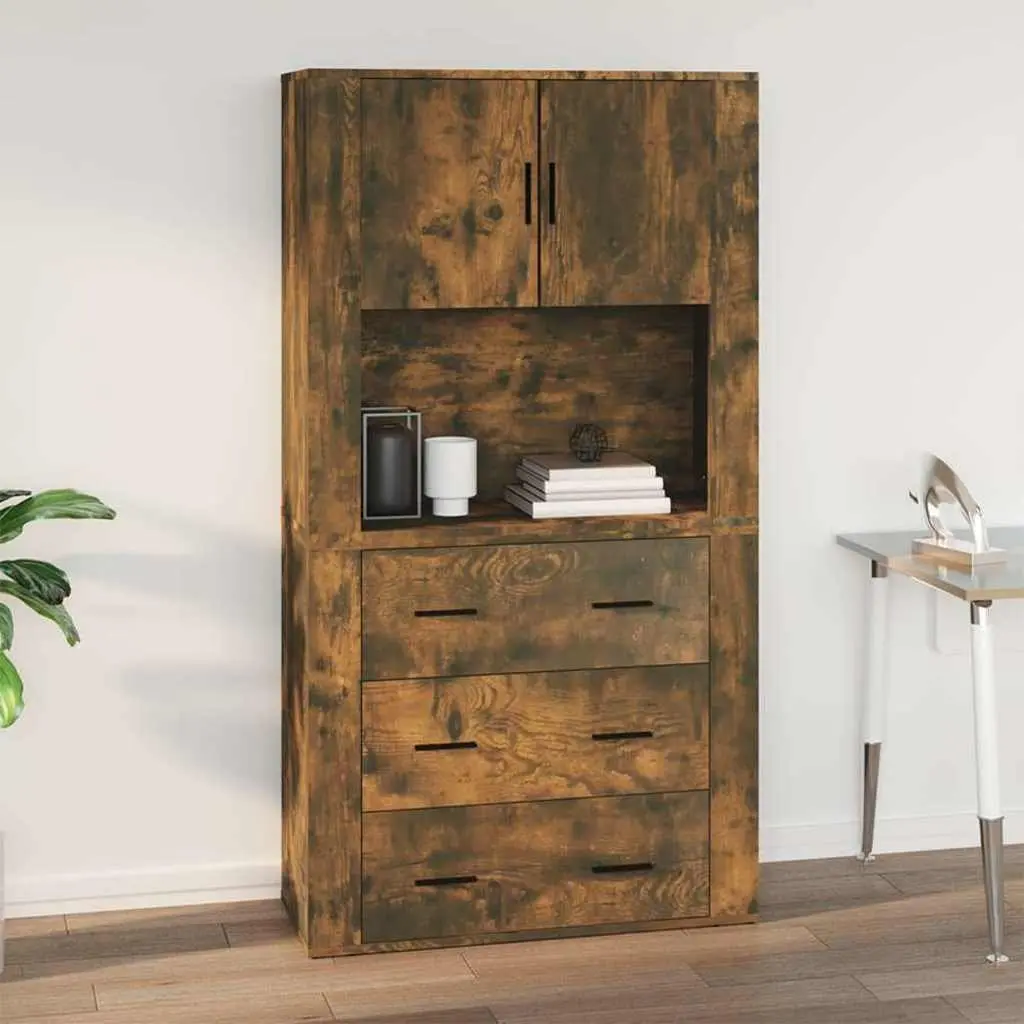 Wall Cabinet Hanging Storage Smoked Oak Engineered Wood 80x33x80 cm Organiser