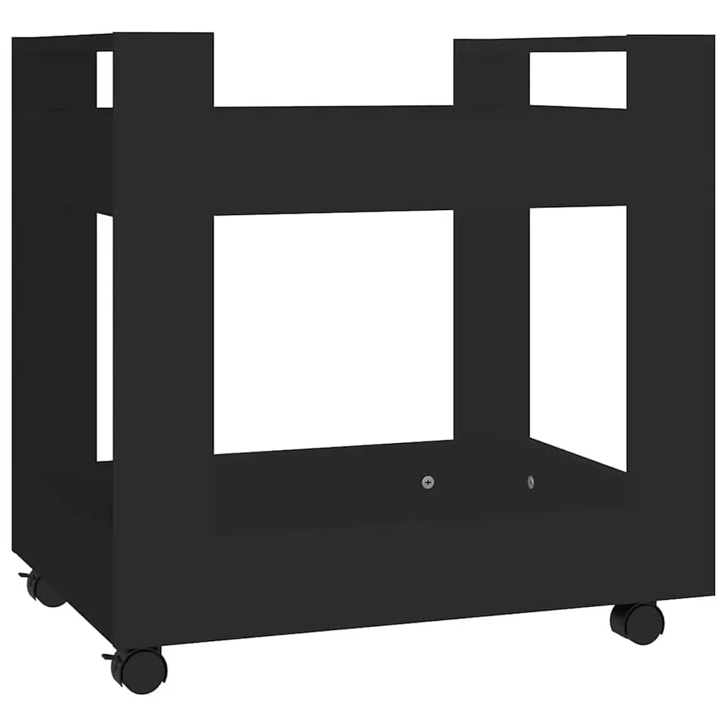 Desk Trolley Black Engineered Wood 60x45x60cm Rolling Storage Shelves
