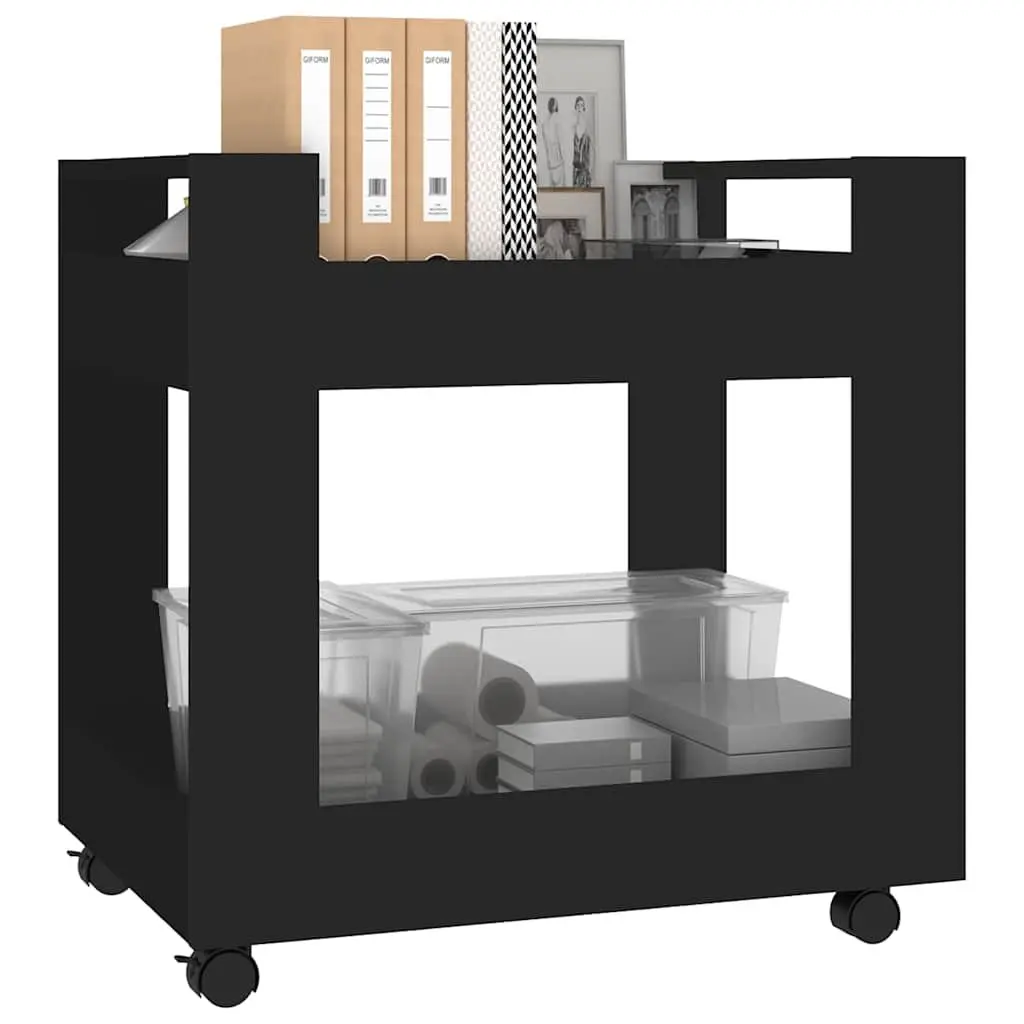 Desk Trolley Black Engineered Wood 60x45x60cm Rolling Storage Shelves
