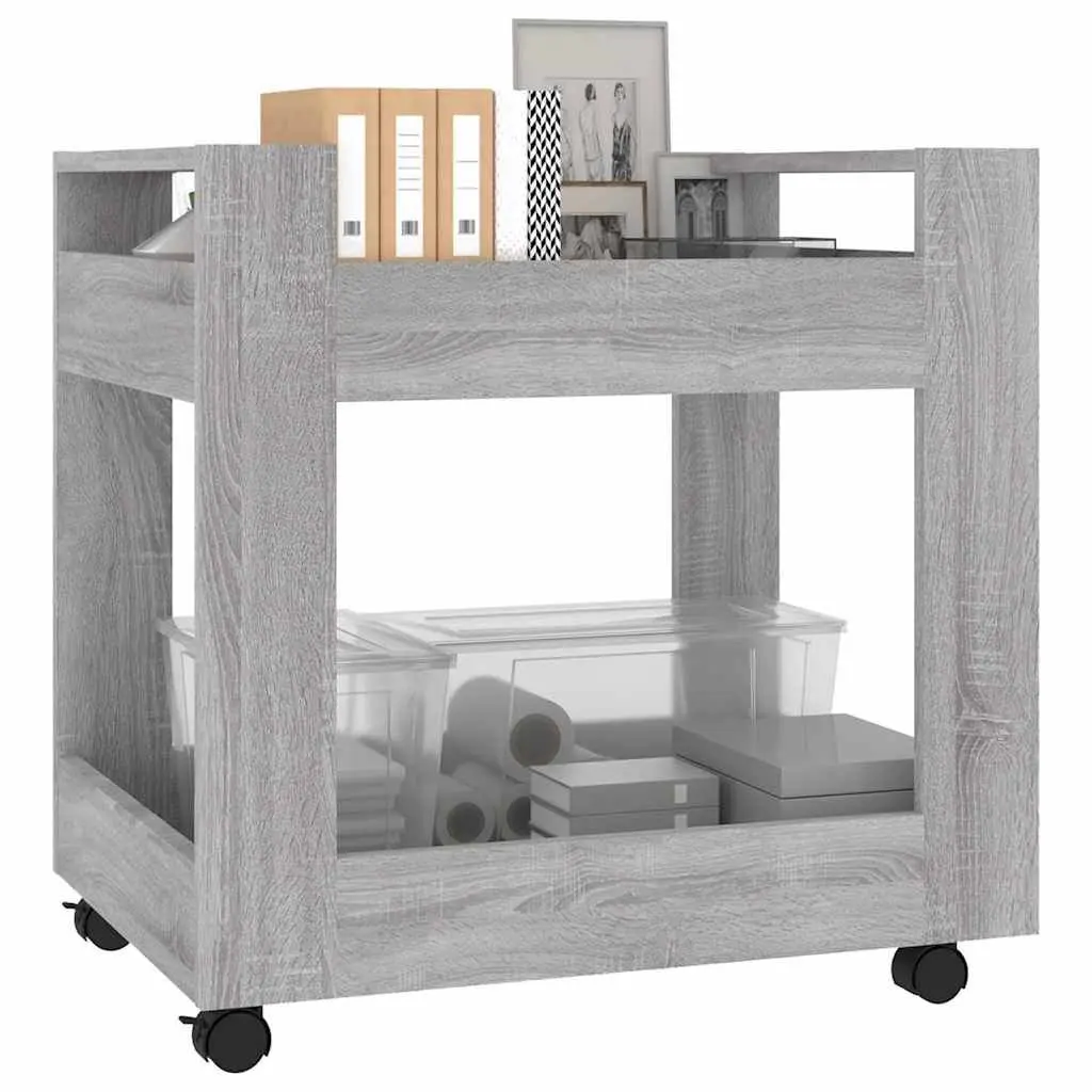 Desk Trolley Storage Cart 2 Shelf Engineered Wood Rolling Casters Mobile Office