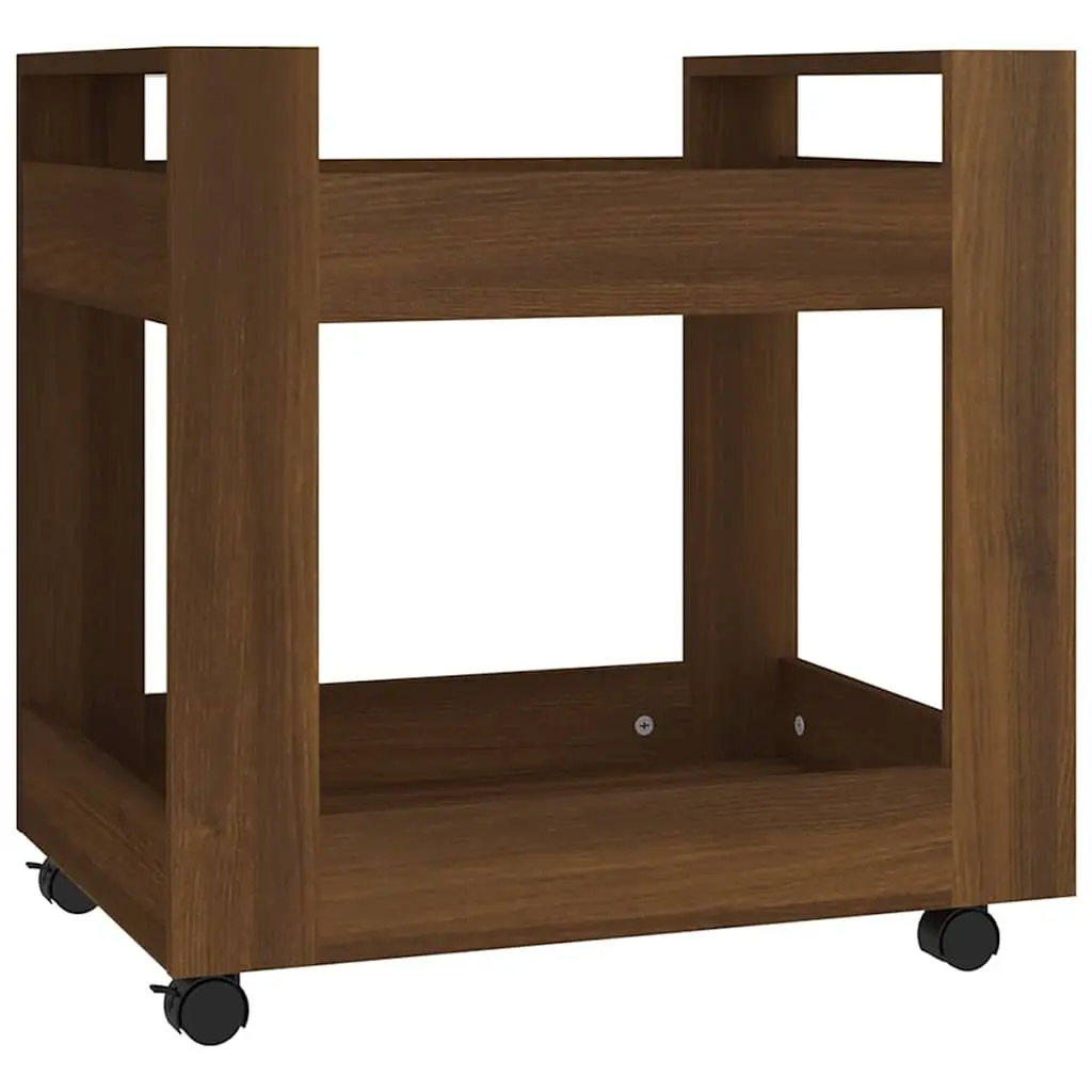 Desk Trolley Brown Oak Engineered Wood 60x45x60 cm with 2 Open Shelves and 4 Rolling Castors