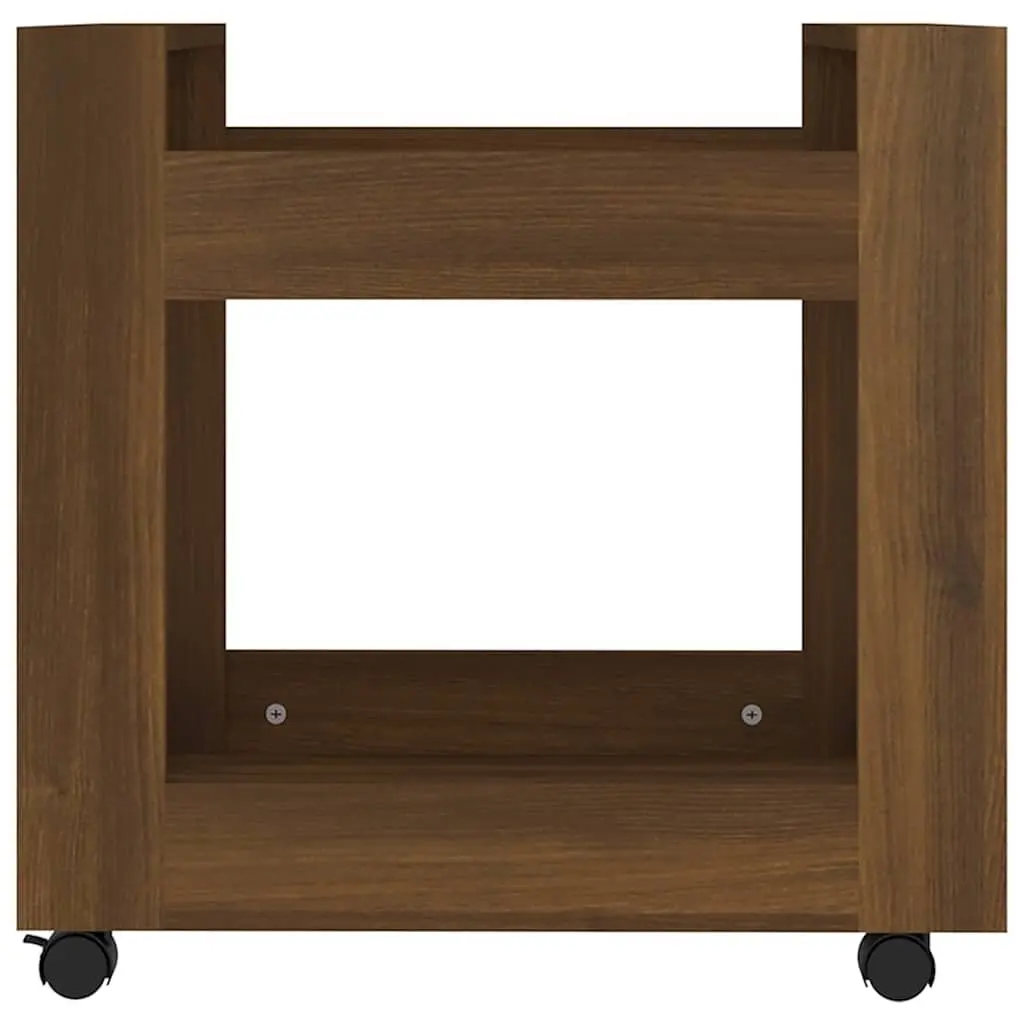 Desk Trolley Brown Oak Engineered Wood 60x45x60 cm with 2 Open Shelves and 4 Rolling Castors
