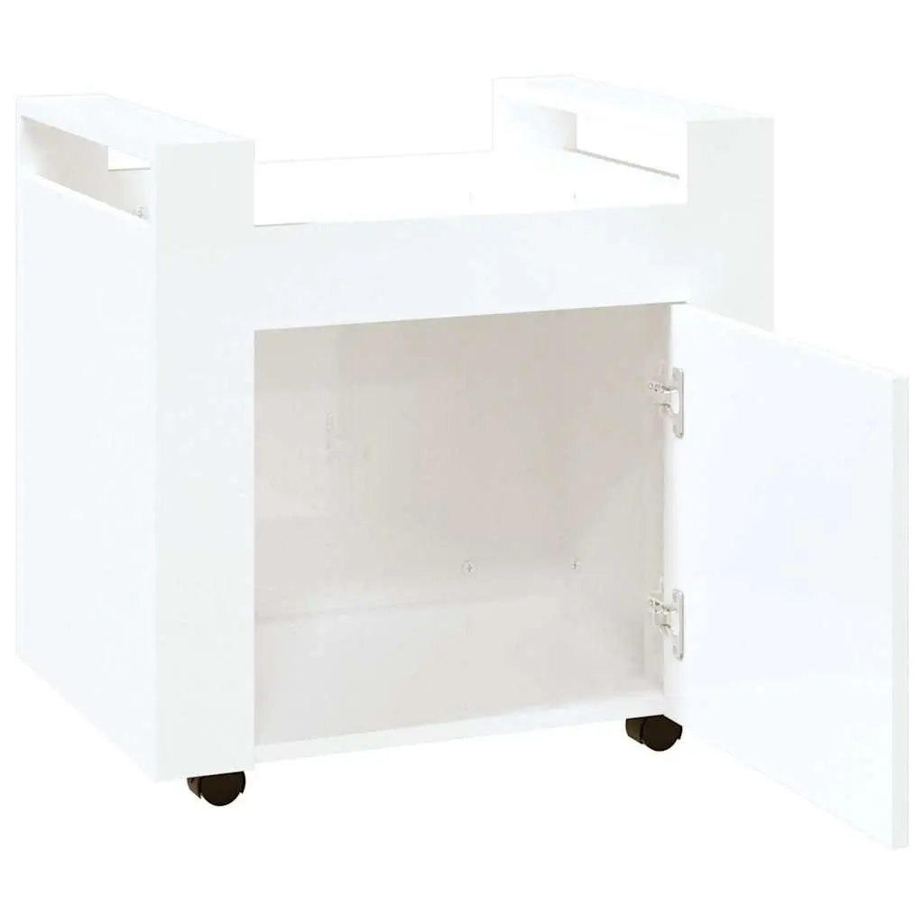 Desk Trolley Mobile Storage Cart White 60x45x60cm with Door and Casters