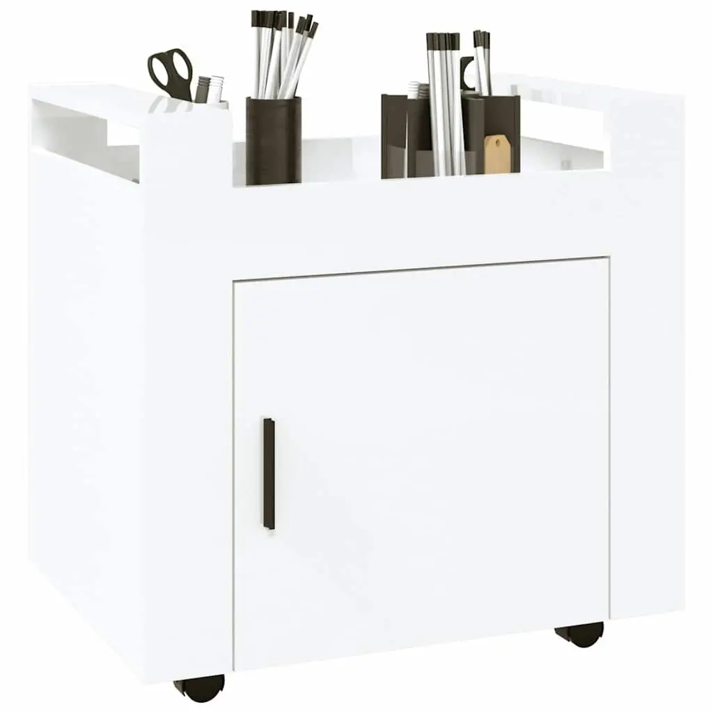 Desk Trolley Mobile Storage Cart White 60x45x60cm with Door and Casters