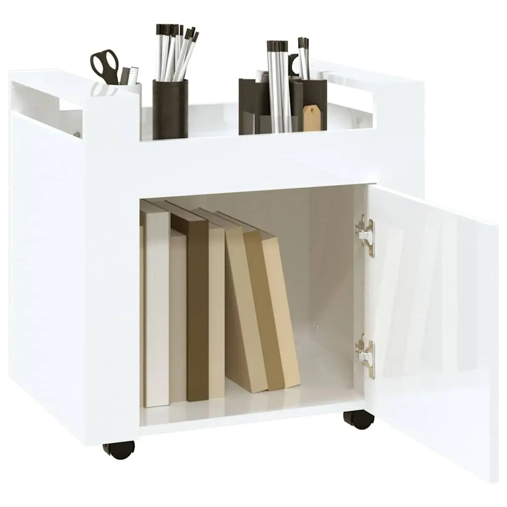 Desk Trolley Mobile Storage Cart White 60x45x60cm with Door and Casters