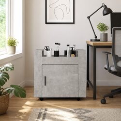Desk Trolley Grey 60x45x60cm Engineered Wood Mobile Storage Cabinet with Casters