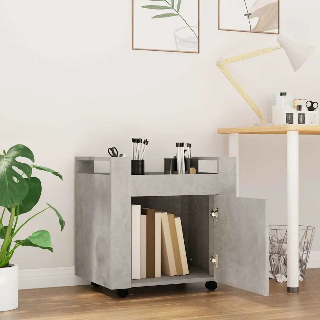 Desk Trolley Grey Engineered Wood Mobile Storage Cabinet 60x45x60cm