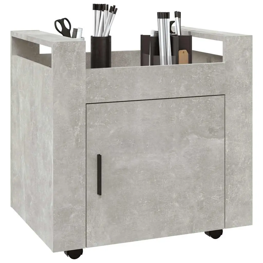 Desk Trolley Grey Engineered Wood Mobile Storage Cabinet 60x45x60cm