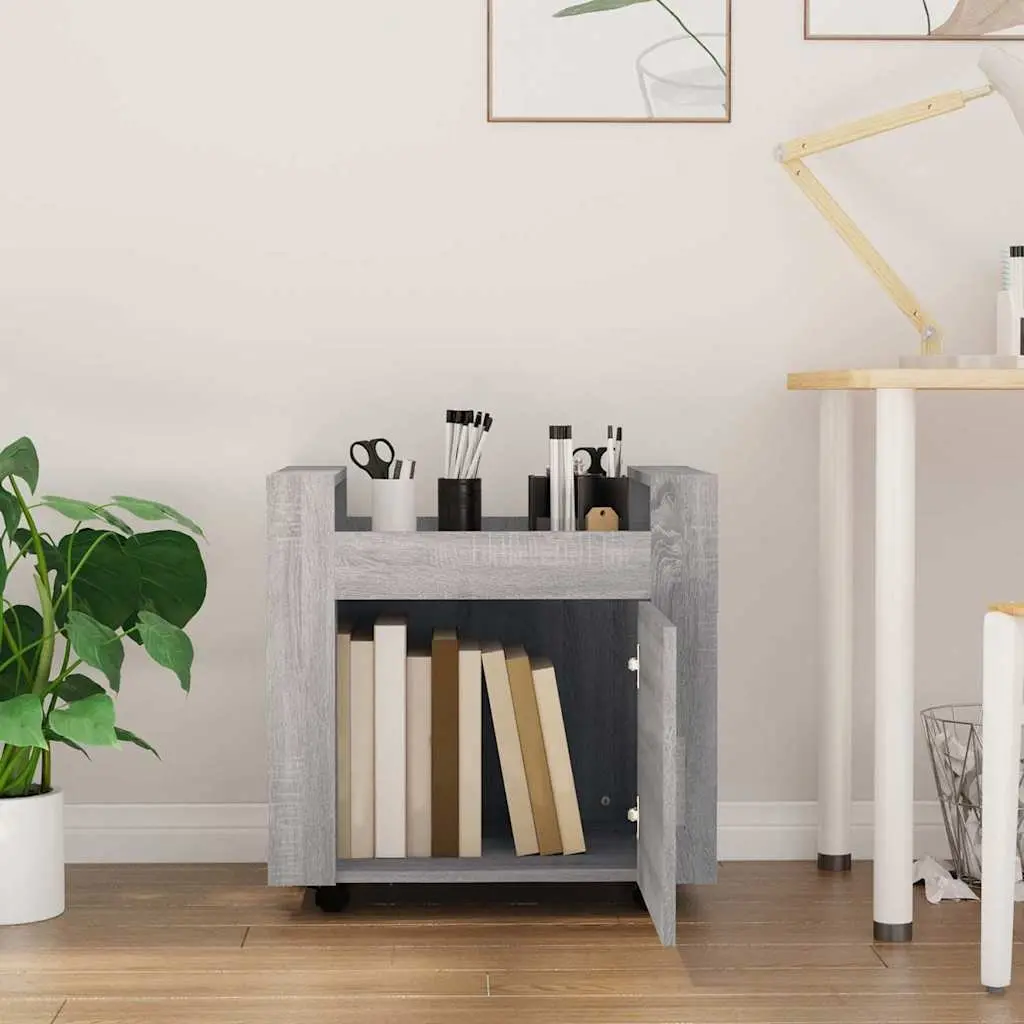 Desk Trolley Mobile Storage Cabinet Grey Office Organiser with Door and Wheels