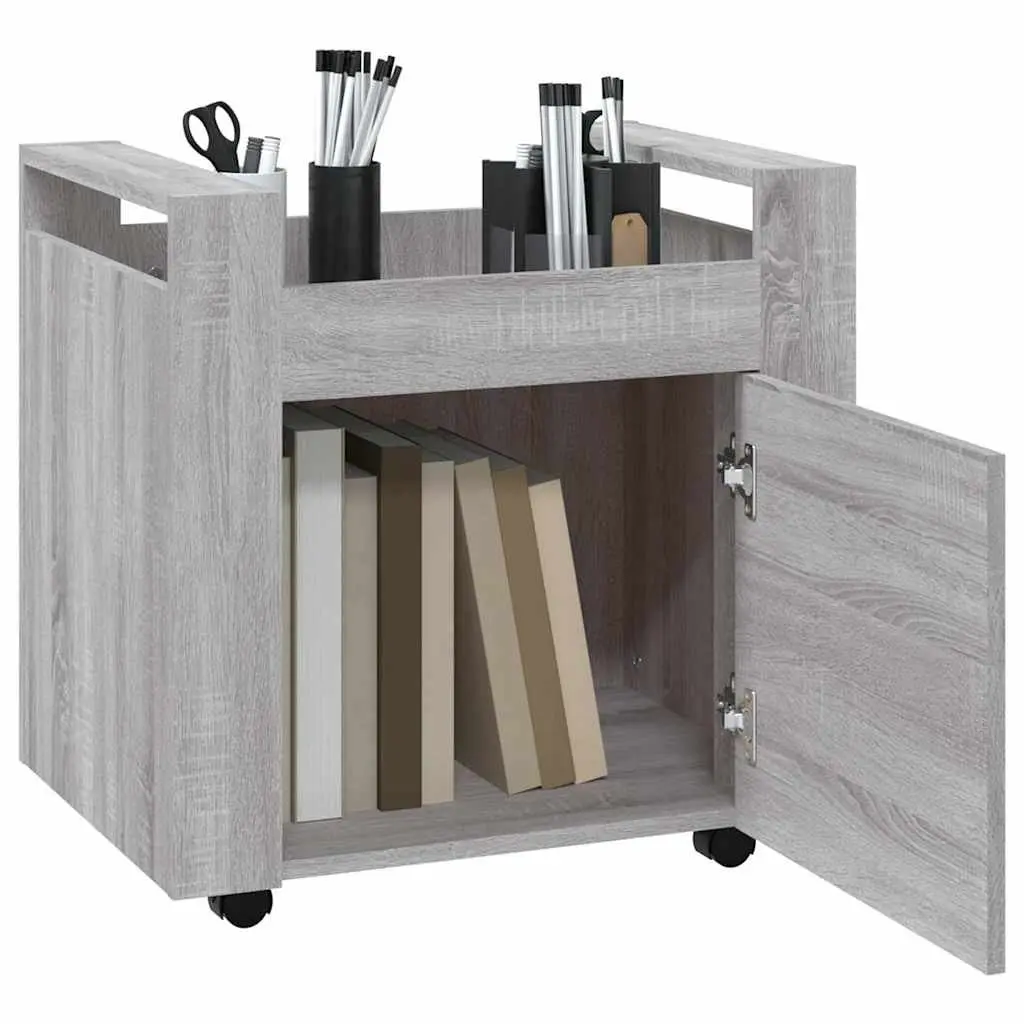 Desk Trolley Mobile Storage Cabinet Grey Office Organiser with Door and Wheels