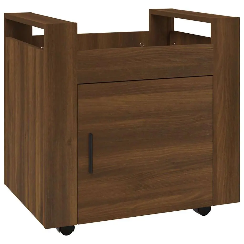 Desk Trolley Brown Oak Storage Cabinet on Wheels 60L x 45W x 60H cm