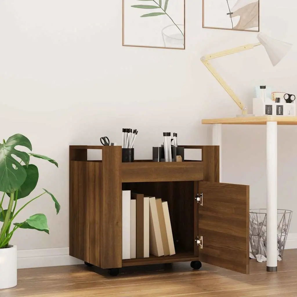 Desk Trolley Brown Oak Storage Cabinet on Wheels 60L x 45W x 60H cm