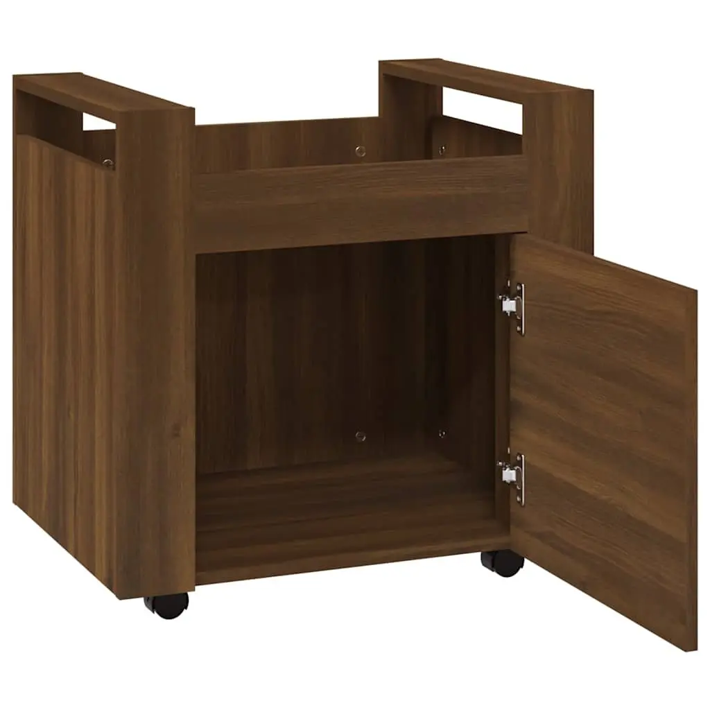 Desk Trolley Brown Oak Storage Cabinet on Wheels 60L x 45W x 60H cm