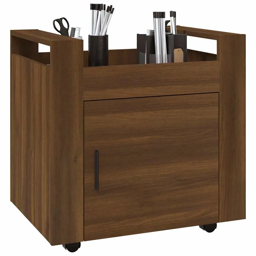 Desk Trolley Brown Oak Storage Cabinet on Wheels 60L x 45W x 60H cm