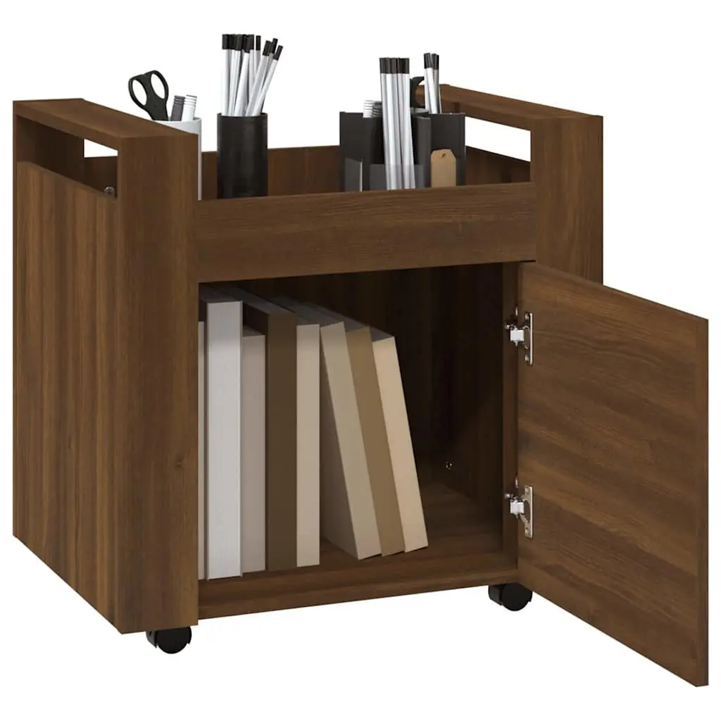 Desk Trolley Brown Oak Storage Cabinet on Wheels 60L x 45W x 60H cm
