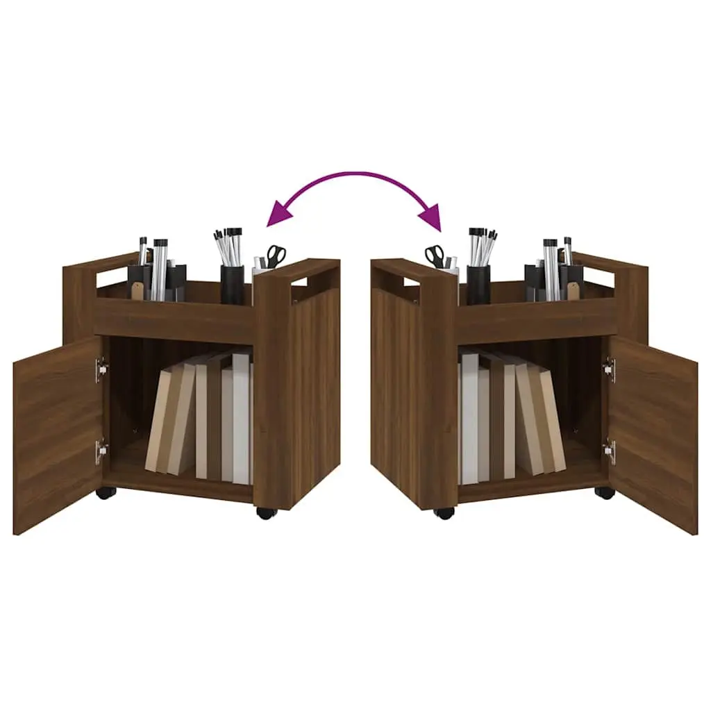Desk Trolley Brown Oak Storage Cabinet on Wheels 60L x 45W x 60H cm